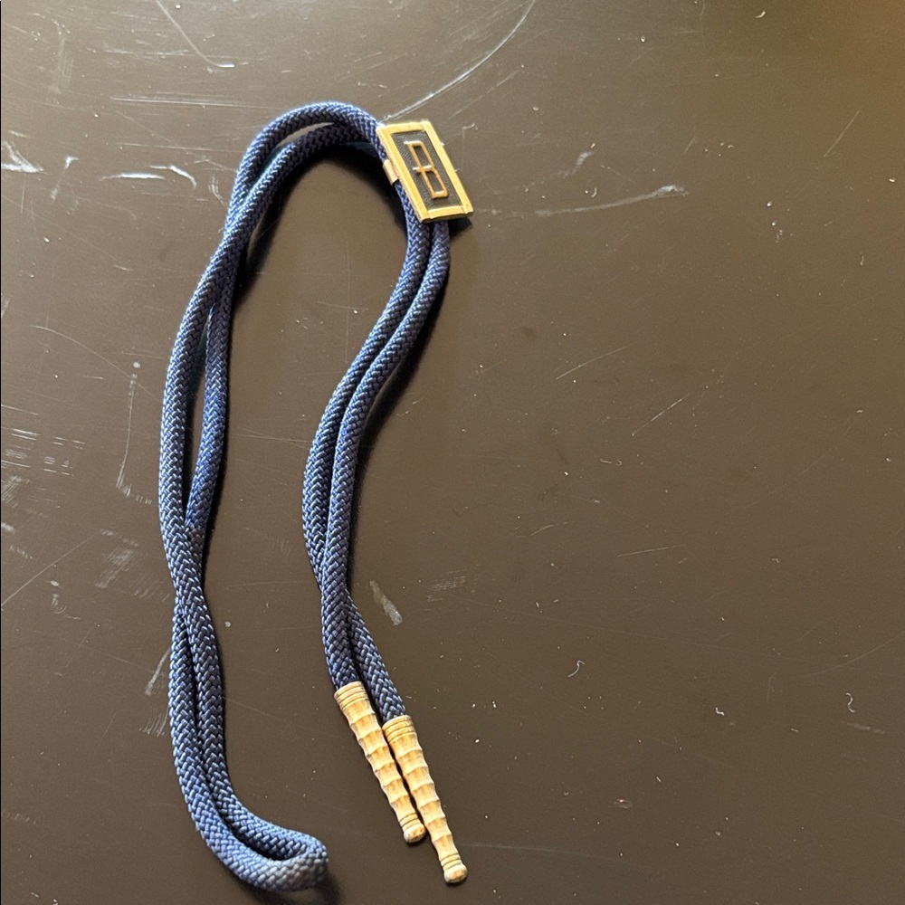 Navy Blue Bolo Tie Initial B with Gold Accents 17” length